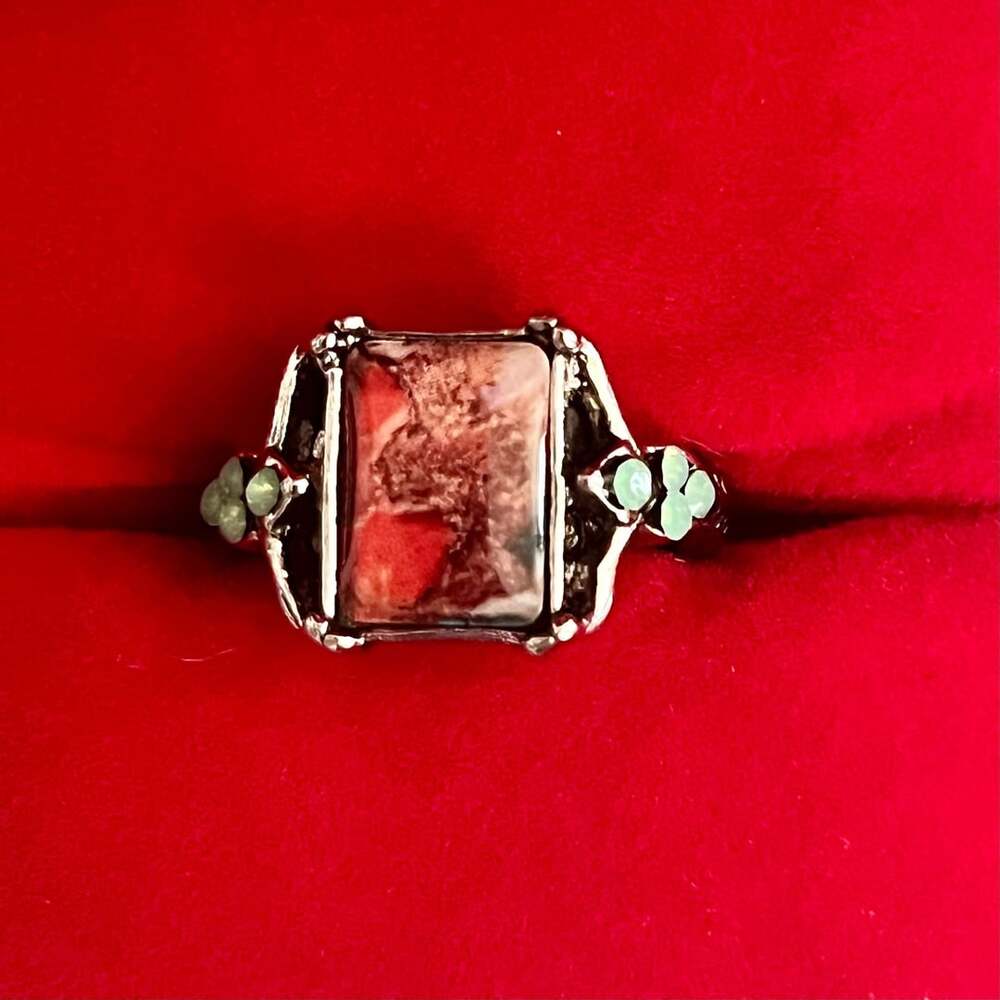Vintage Style Crazy Lace Agate Rectangular Ring Size 6